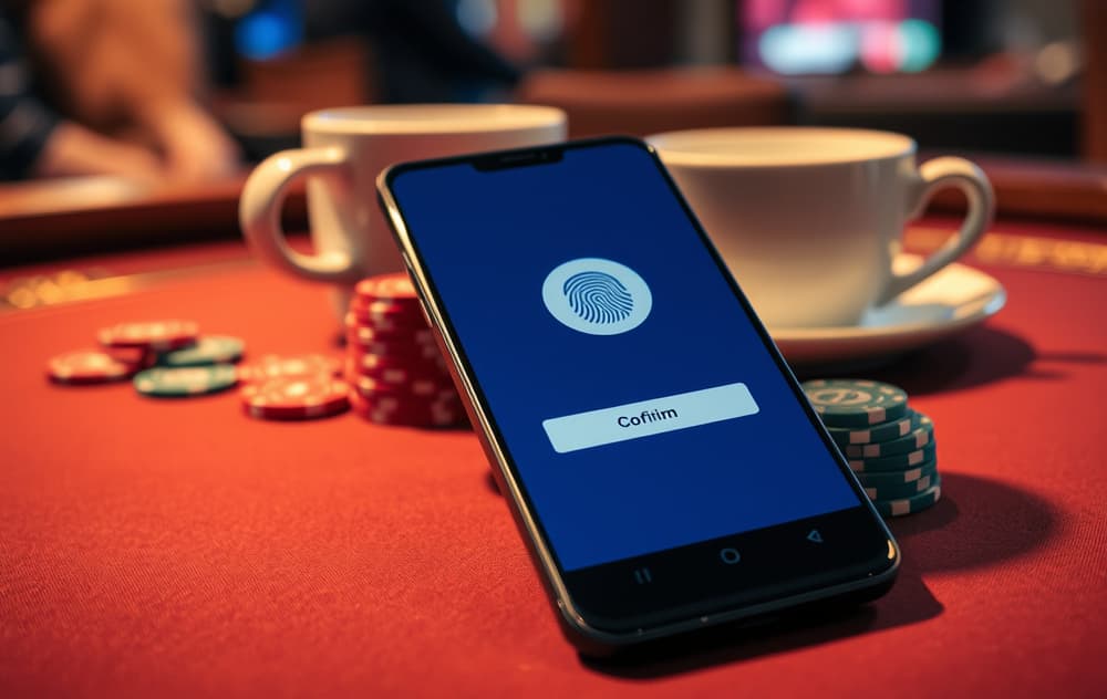 Android-telefon med Google Pay-betaling på et casino-bord