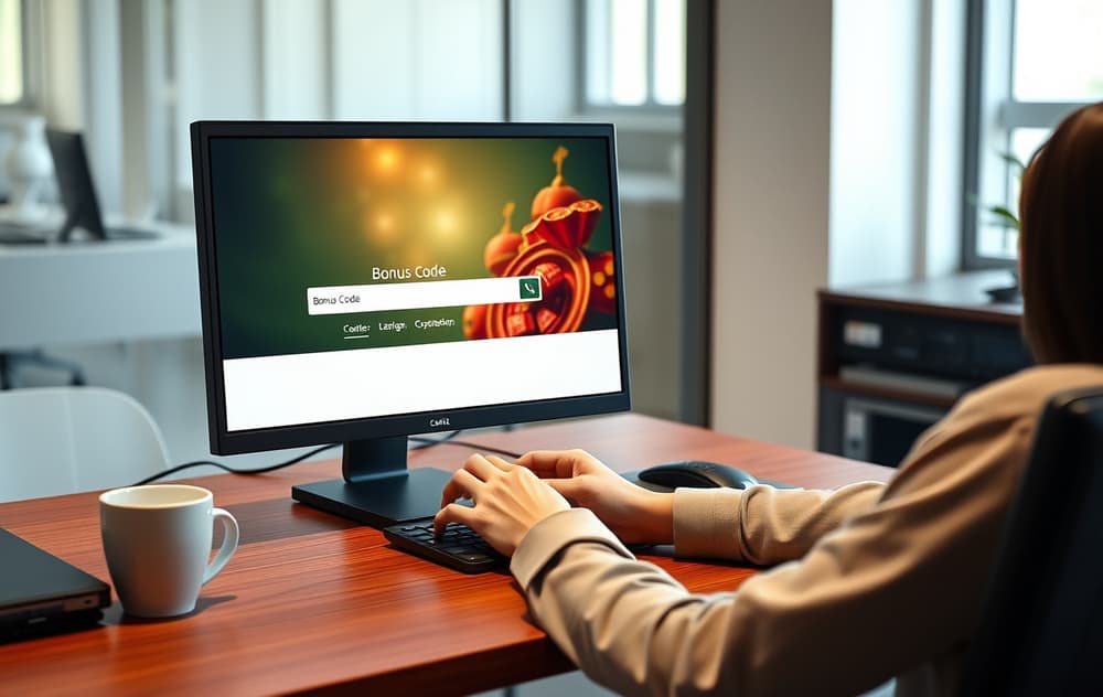 En person skriver inn en bonuskode på et nettcasino.