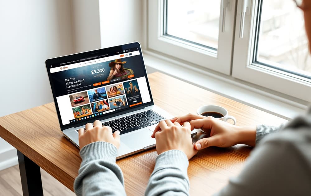 Person som sammenligner casinoer på PC – trygge casino tips